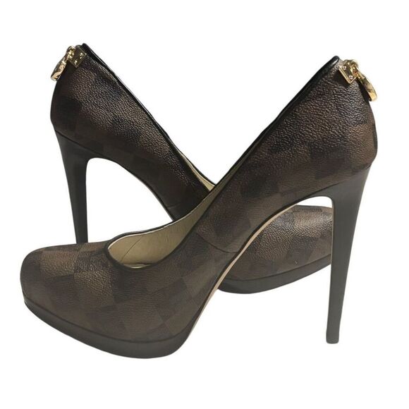 Michael Kors Monogram MK High Heel Shoe Pump Brown Womens Size US 8.5 M - Picture 8 of 10